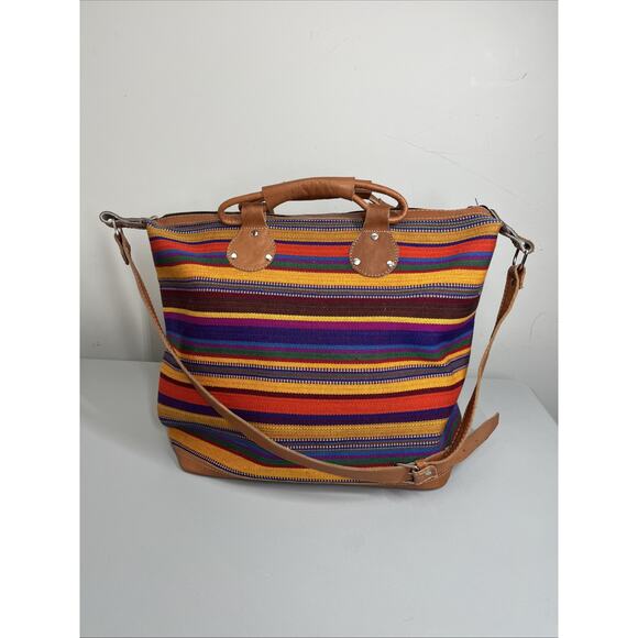 Weekend Traveler Bag Large Crossbody Southwestern Boho Colorful Made Guatemala - Picture 1 of 14